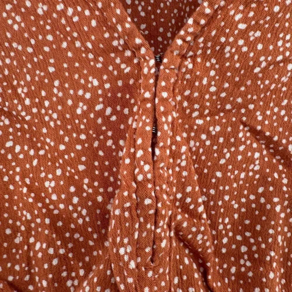 Abercrombie Puff Sleeve Smocked Crop Top Rust Polka Dot XS Boho Cottagecore Y2K